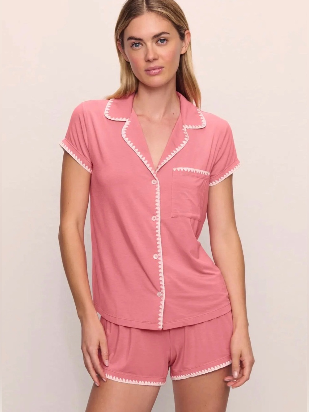 Eberjey Women’s Frida Scalloped Pink Short-Sleeve PJ Top